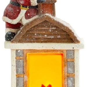Dekorácia MagicHome Vianoce, Santa s kozubom, 9 LED, 3xAA, keramika, 27,50x19x51 cm