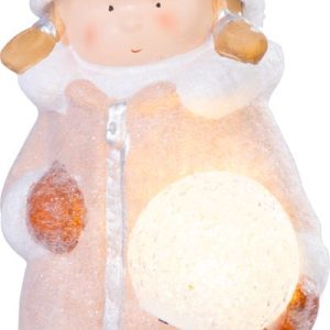 Postavička MagicHome Vianoce, Dievčatko so snehovou guľou, 1 LED, keramika, 14x13x25 cm