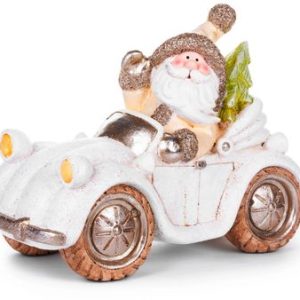 Dekorácia MagicHome Vianoce, Santa v aute, retro, keramika, 46,50x19,50x31,50 cm