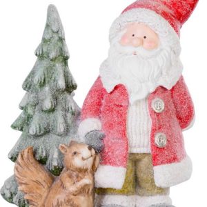Dekorácia MagicHome Vianoce, Santa s veveričkou a stromčekom, 1 LED, 2xAAA, keramika, 35,50x20x46 cm