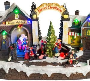 Dekorácia MagicHome Vianoce, Dedinka, 15 LED, farebná s melódiami, 3x AA, interiér, 33,50x18x20 cm
