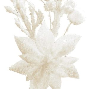 Vetvička MagicHome Vianoce, s kvetom poinsettia, biela, 19 cm, bal. 6 ks