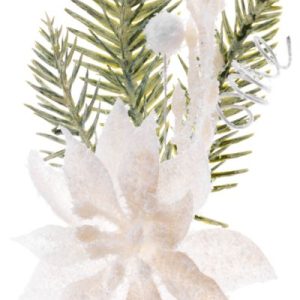 Vetvička MagicHome Vianoce, s kvetom poinsettia, biela, 23 cm
