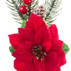 Vetvička MagicHome Vianoce, s kvetom poinsettia, červená, 22 cm