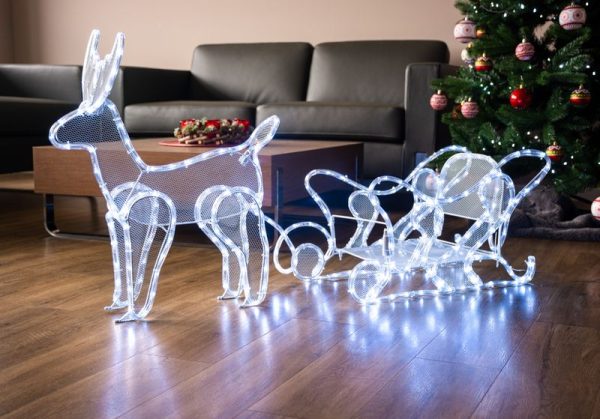 Dekorácia MagicHome Vianoce, Sob so saňami, 312x LED studená biela, 230V, 50 Hz, exteriér, 59x132x30 cm – Obrázok 2