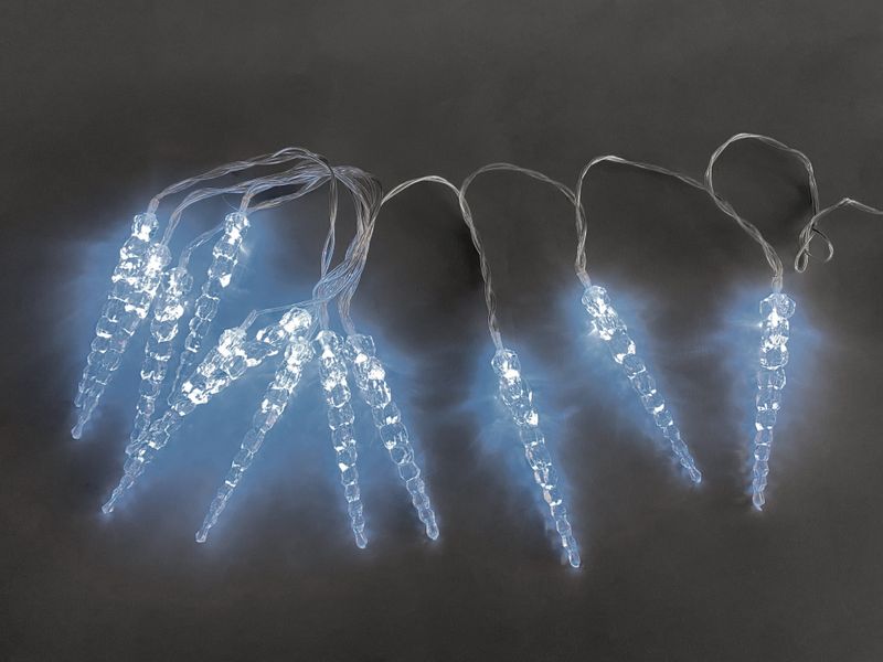 Reťaz MagicHome Vianoce Icicle, 12x LED studená biela, 12 cencúľov, 3xAA, IP44, exteriér, osvetlenie, L-2,20 m – Obrázok 2