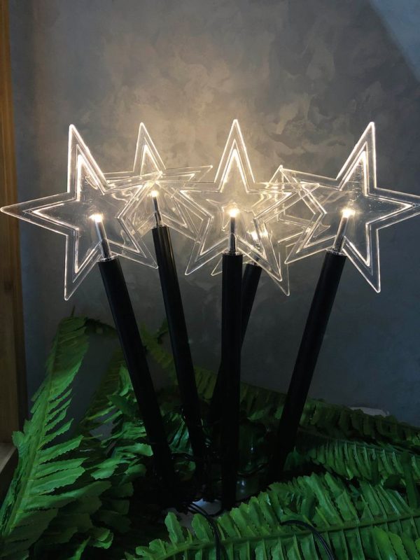 Reťaz MagicHome Vianoce 5 Star, LED, teplá biela, jednoduché svietenie, časovač, hviezdy, 3xAA, IP44, exteriér, osvetlenie – Obrázok 3
