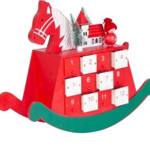 Dekorácia MagicHome Vianoce, Drevený adventný kalendár - koník, 2x LED, 2xAAA, 34,50x12x28 cm