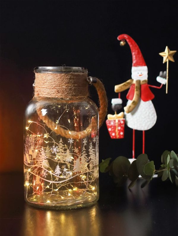 Dekorácia MagicHome Vianoce, Sklenená dóza, 30x LED teplá biela, 3xAAA, IP44, exteriér, 13x23,50 cm – Obrázok 3