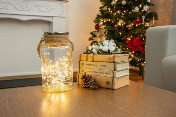 Dekorácia MagicHome Vianoce, Sklenená dóza, 30x LED teplá biela, 3xAAA, IP44, exteriér, 13x23,50 cm – Obrázok 2