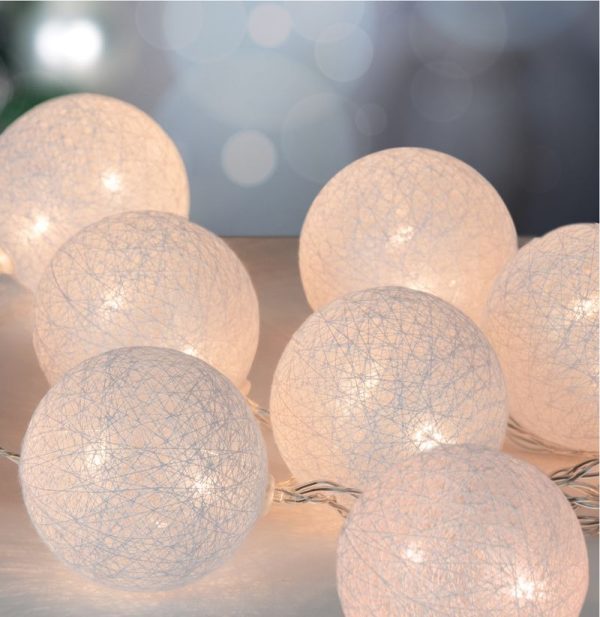 Reťaz MagicHome Cotton Balls White, 10x LED teplá biela, PE/bavlna, 2xAA, jednoduché svietenie, osvetlenie, L-1,35 m – Obrázok 3