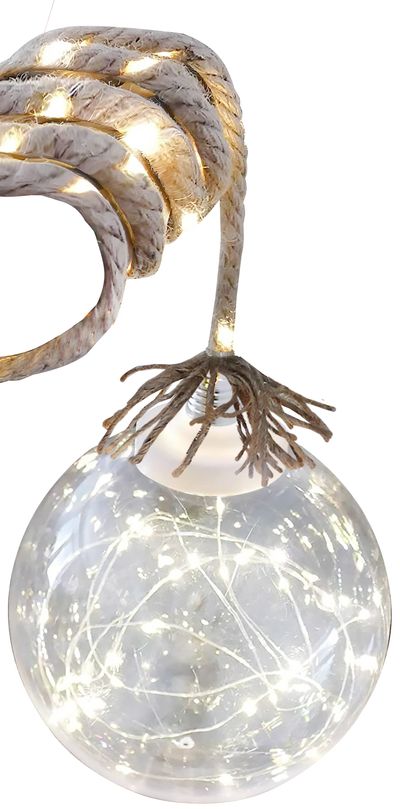 Dekorácia MagicHome Vianoce Balldeco, guľa na lane, 50x mLED teplá biela, 3xAA, IP20, interiér, osvetlenie, L-0,50 m