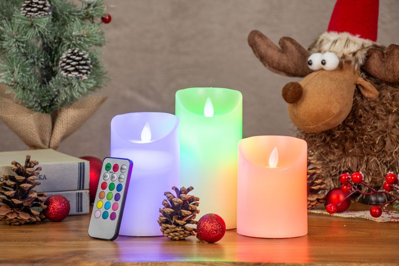 Sviečky MagicHome Vianoce, sada 3 ks, LED, 3xAAA, pravý vosk, jednoduché svietenie, časovač, pohyblivý plameň, 75 mm, 100-125-150 mm – Obrázok 2