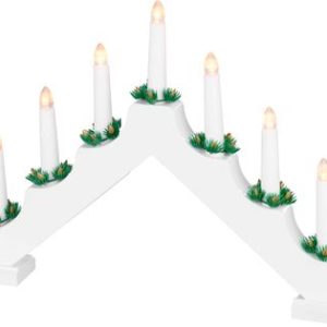 Svietnik MagicHome Vianoce, 7x LED teplá biela, biely, 2xAA, interiér, 39x4,5x29 cm