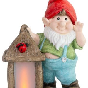 Dekorácia MagicHome, Trpaslík so solárnym lampášom, LED, keramika, 32,5x21x43,5 cm