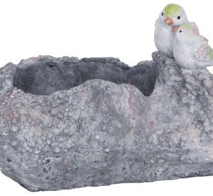 Dekorácia MagicHome, Kameň s vtáčikom a kvetináčom, keramika, 35,5x26,5x20,5 cm