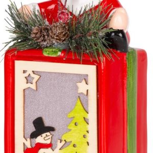 Dekorácia MagicHome Vianoce, Darček so santom, LED, terakota, závesný, 9x8x17,7 cm