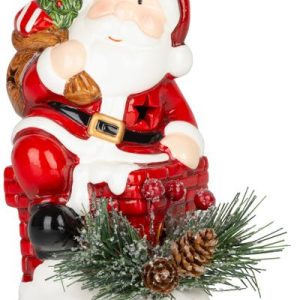 Dekorácia MagicHome Vianoce, Santa s čečinou, LED, terakota, 10x8,2x13,7 cm
