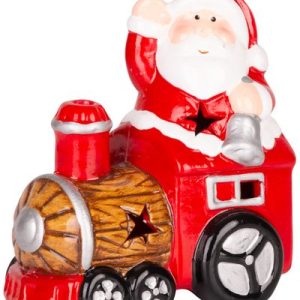 Dekorácia MagicHome Vianoce, Santa s vláčikom, LED, terakota, 10,3x6,3x10,7 cm
