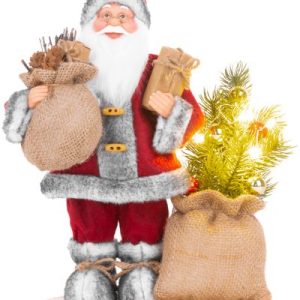 Dekorácia MagicHome Vianoce, Santa s taškou a stromčekom, LED, 3xAAA, 30 cm