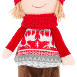 Dekorácia MagicHome Vianoce, Chlapec s červeno-sivou čiapkou, 42 cm