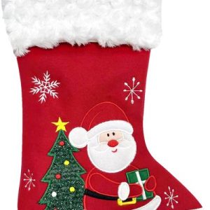 Dekorácia MagicHome Vianoce, Ponožka so santom, červená, 41 cm