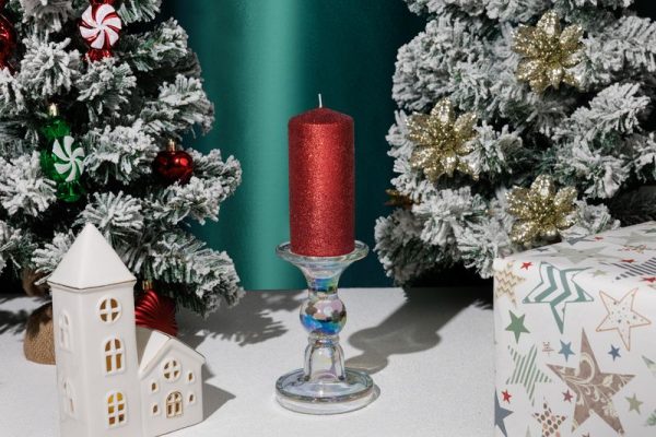 Sviečka MagicHome Vianoce, 5,5x12 cm, valcová, červená, s glitrami – Obrázok 2