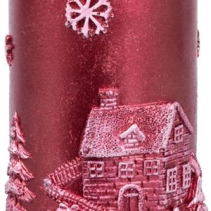 Sviečka MagicHome Vianoce, 7x12,5 cm, valcová, červená, s 3D krajinkou