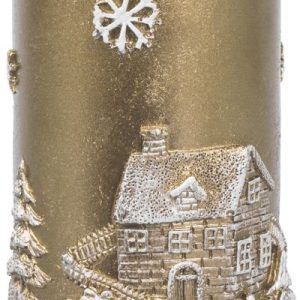 Sviečka MagicHome Vianoce, 7x12,5 cm, zlatá, s 3D krajinkou