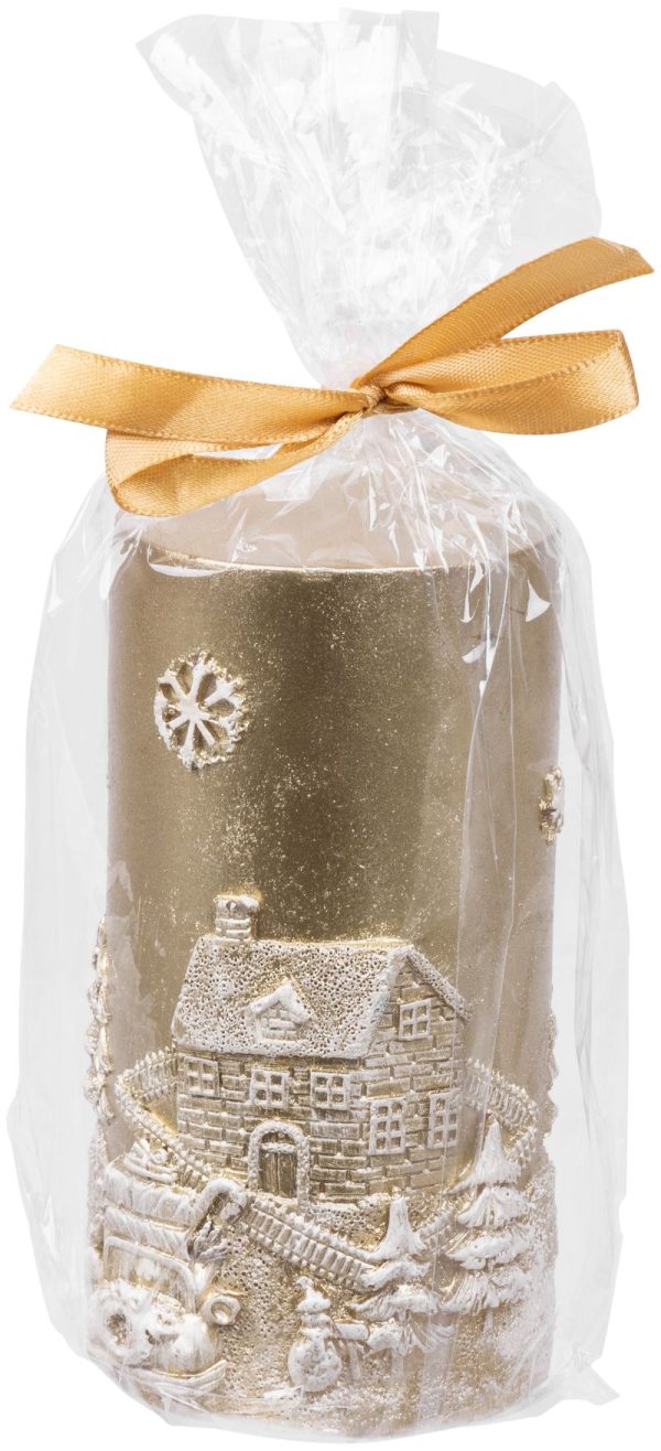 Sviečka MagicHome Vianoce, 7x12,5 cm, zlatá, s 3D krajinkou – Obrázok 2