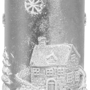 Sviečka MagicHome Vianoce, 7x12,5 cm, valcová, strieborná, s 3D krajinkou