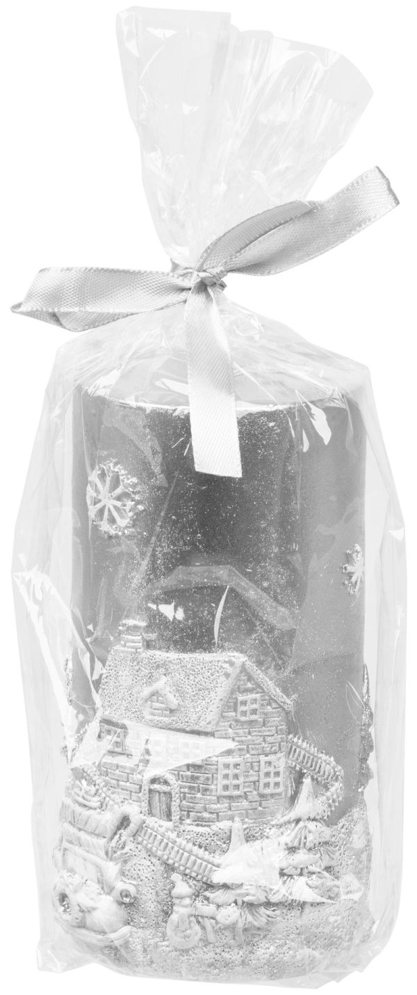 Sviečka MagicHome Vianoce, 7x12,5 cm, valcová, strieborná, s 3D krajinkou – Obrázok 3