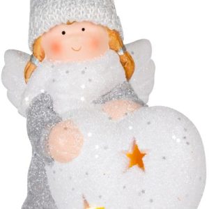 Postavička MagicHome Vianoce, Anjelik so srdcom, LED, terakota, 12x10x15 cm