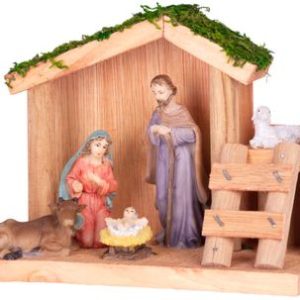 Dekorácia MagicHome Vianoce, Betlehem, drevo, polyresin, 15 cm