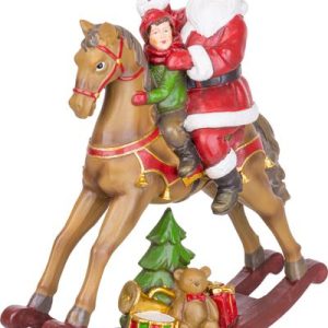 Dekorácia MagicHome Vianoce, Santa s chlapčekom na koni, polyresin, 28x10x30 cm