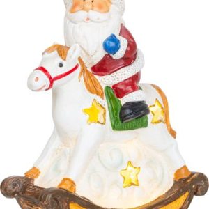 Dekorácia MagicHome Vianoce, Santa na koni, LED, polyresin, 12x5,5x18 cm