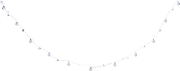 Reťaz MagicHome Vianoce Ball, 20x LED studená biela, s guľami a vločkami, strieborná, 2xAA, jednoduché svietenie, osvetlenie, L-1,9 m – Obrázok 2