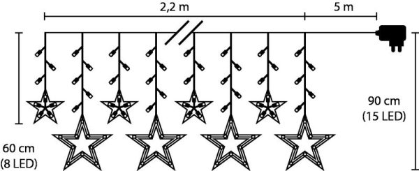Reťaz MagicHome Vianoce Curtain, 138x LED teplá biela, s hviezdami, 230V, 8 funkcií, osvetlenie, L-220x60/90 cm – Obrázok 4