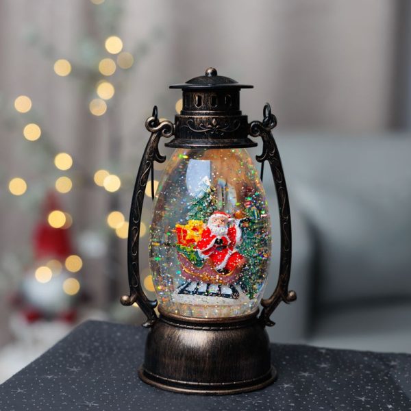 Lampáš MagicHome Vianoce Retro, LED teplá biela, so santom, s trblietkami, čierny, 3xAA, plast, 13x11x24/35 cm – Obrázok 2