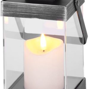 Lampáš MagicHome Vianoce Retro, s LED sviečkou teplá biela, čierny, 3xAAA, plast, časovač, 10x18,5 cm, pohyblivý plameň