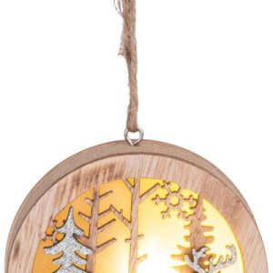 Dekorácia MagicHome Vianoce, Jeleň v guli, LED, závesná, MDF, 8,5x2x8,5 cm