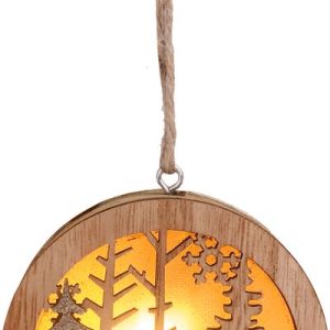 Dekorácia MagicHome Vianoce, Snehuliak v guli, LED, závesná, MDF, 8,5x2x8,5 cm