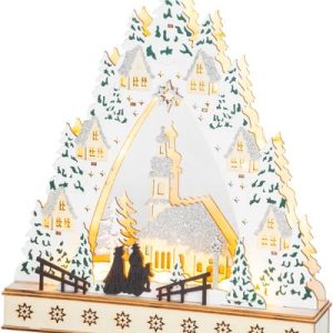 Dekorácia MagicHome Vianoce, Dedinka s kostolom, LED, MDF, 30x7x33,5 cm