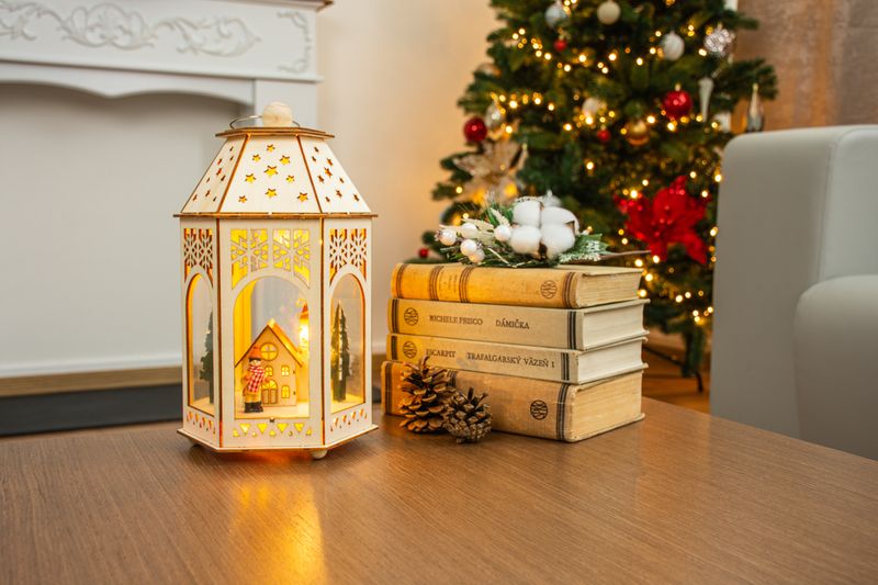 Lampáš MagicHome Vianoce, Drevená dedinka, 9x LED, teplá biela, 16,5x14x30 cm – Obrázok 2