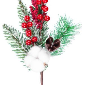 Vetvička MagicHome Vianoce, s bavlnou a bobuľkami, červená, 30 cm