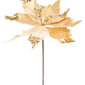 Kvet MagicHome Vianoce, Poinsettia, zlatý, stonka, 46 cm, veľkosť kvetu: 30 cm