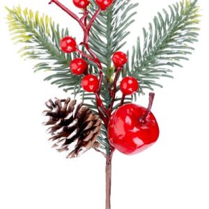 Vetvička MagicHome Vianoce, s jabĺčkom a bobuľkami, 23 cm
