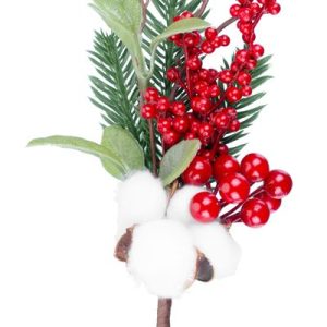 Vetvička MagicHome Vianoce, s bobuľkami a bavlnou, 34 cm