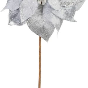 Kvet MagicHome Vianoce, Poinssetia, strieborná, stonka, 38 cm, veľkosť kvetu: 24 cm