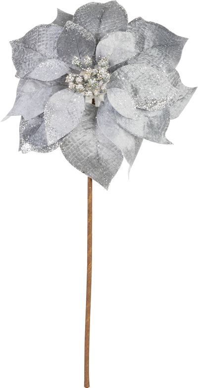 Kvet MagicHome Vianoce, Poinssetia, strieborná, stonka, 38 cm, veľkosť kvetu: 24 cm